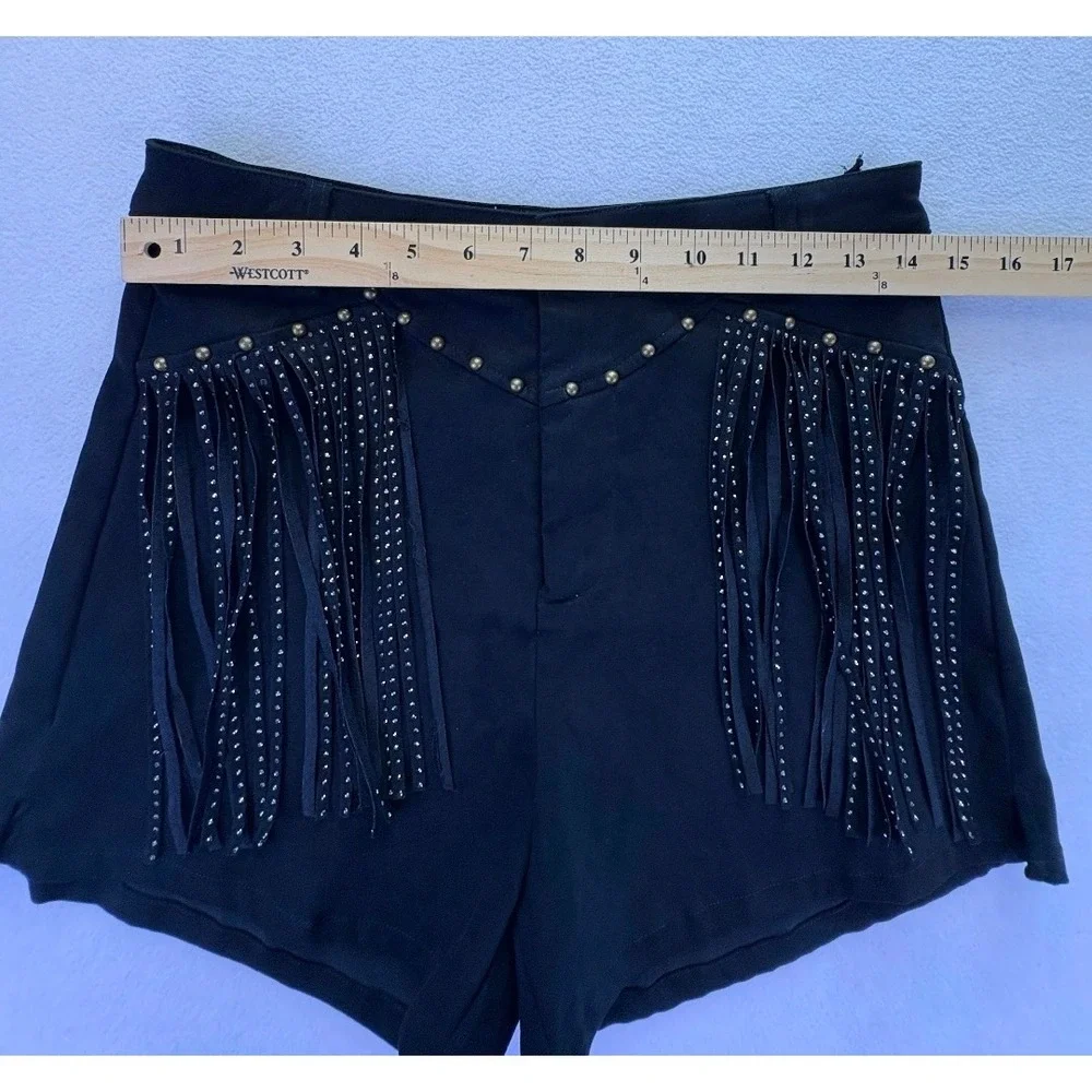 Sterling & Stitch Women's Black Studded Fringe Western Shorts M Western Rodeo